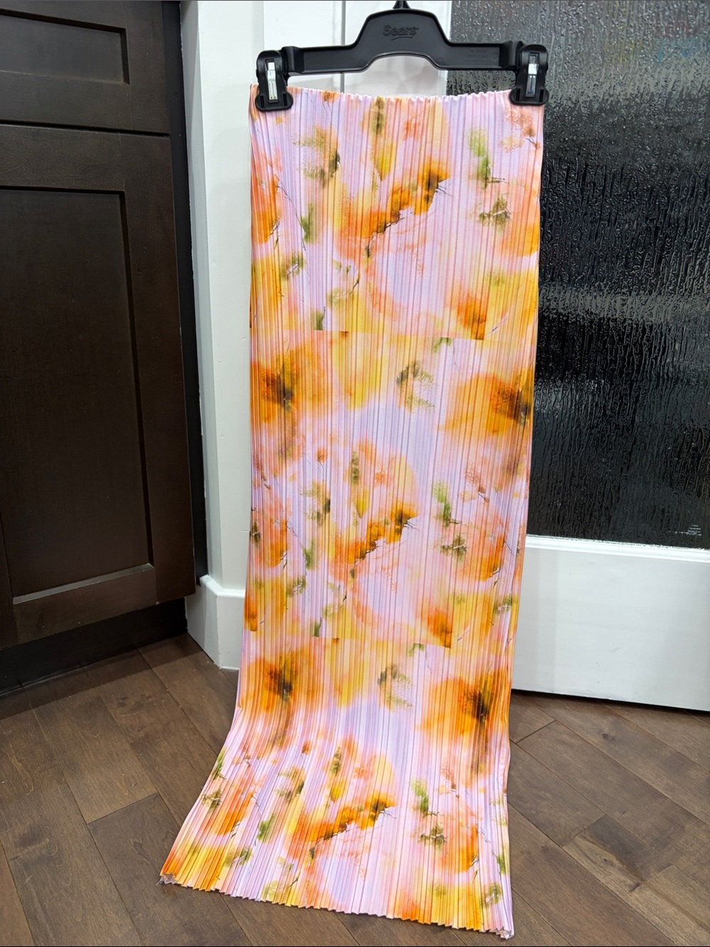 PrettyLittleThing Pink Floral Pleated Maxi Skirt with Orange Accents